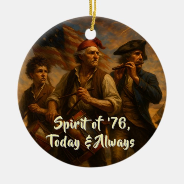 Spirit of ’76 Keepsake • 1776–2026 Personalizable! Ceramic Ornament (Front)