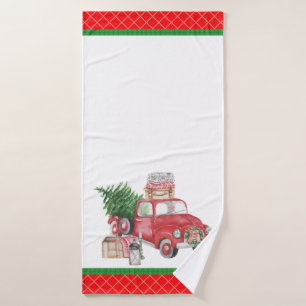 Spirit of a Country Christmas Old Truck Tree Bath Towel