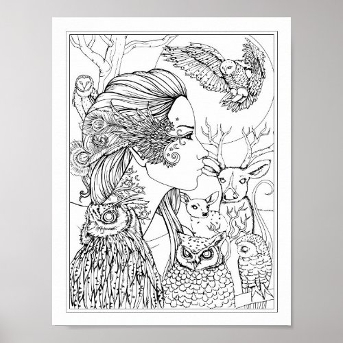 Spirit of Artemis Goddess Coloring Poster