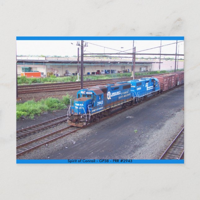Spirit of Conrail - GP38 - PRR #2943 in Blue Paint Postcard (Front)