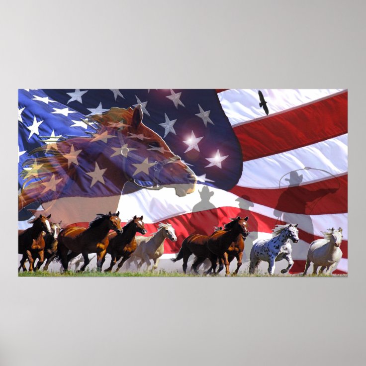 Spirit of Freedom Cowboy Western Horses Poster art | Zazzle