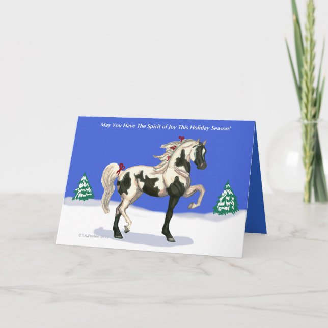 Spirit of Joy Arabian Pinto Horse Christmas Card (Front)