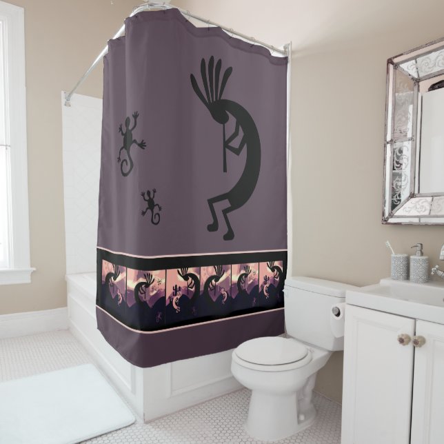 Spirit of Kokopelli Desert Landscape Earthtone 2 Shower Curtain (In Situ)