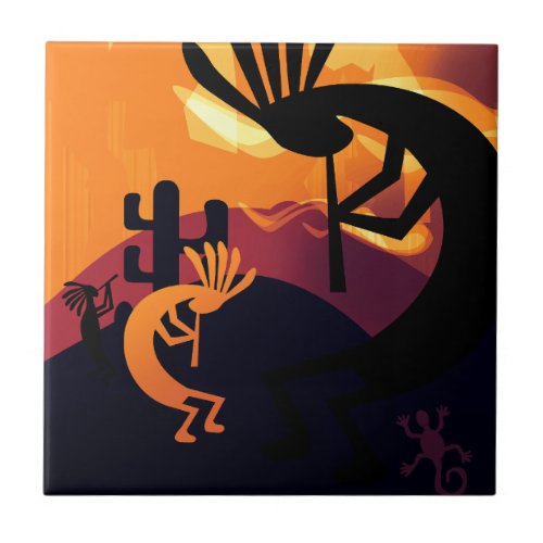 Spirit of Kokopelli Desert Landscape Sunset 2 Ceramic Tile