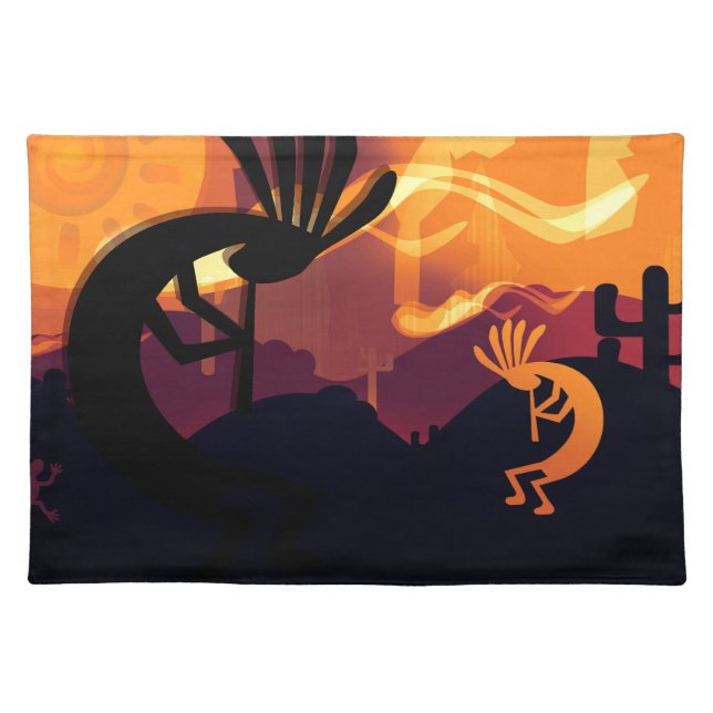 Spirit of Kokopelli Desert landscape Sunset Cloth Placemat (Front)