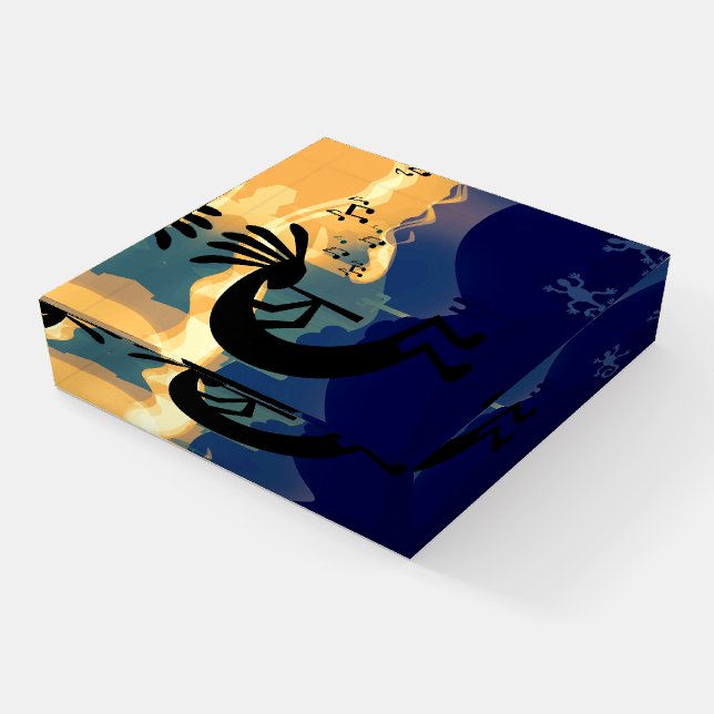 Spirit of Kokopelli Desert Teal Landscape Music Paperweight (Angled)