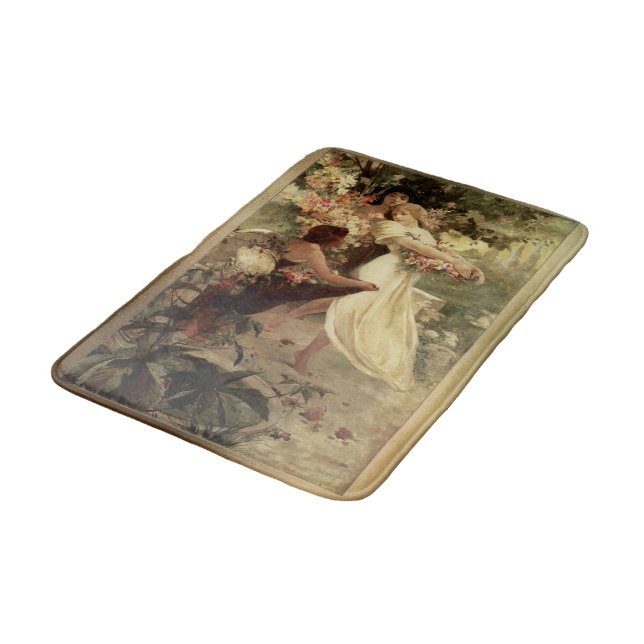 Spirit Of Spring by Alphonse Mucha Bath Mat (Angled)
