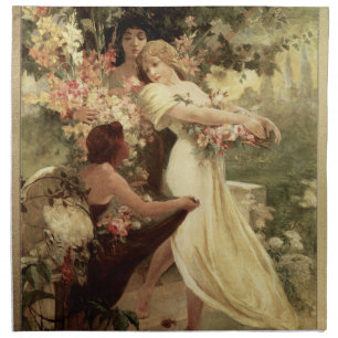 Spirit Of Spring by Alphonse Mucha Cloth Napkin