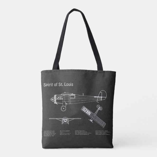 Spirit of St. Louis - Airplane Blueprint Plans PD Tote Bag (Back)