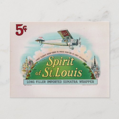 Spirit of St Louis Vintage Cigar Label Retro Postcard