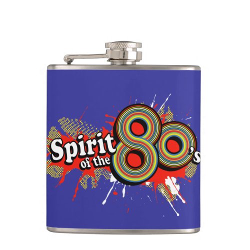 Spirit of the 80s logo splat blue hip flask
