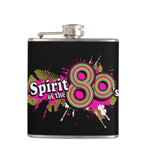 Spirit of the 80s logo splat hip flask