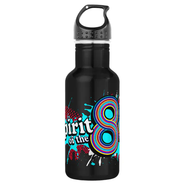 Spirit of the 80's retro black drinks bottle | Zazzle