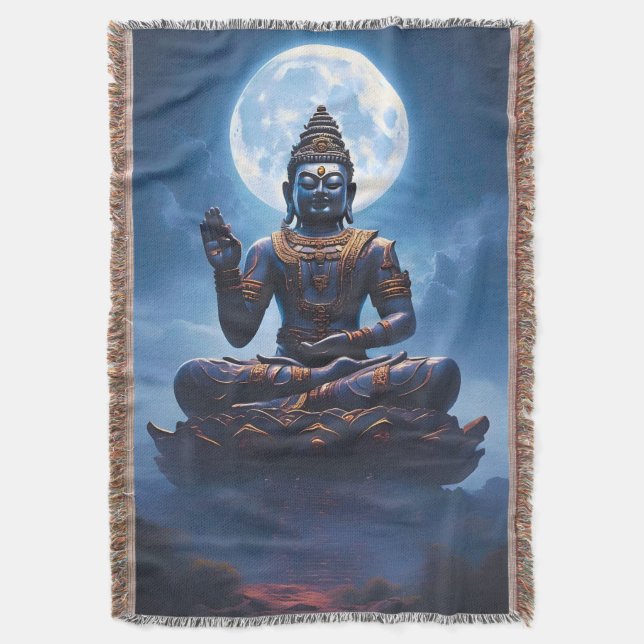 Spirit of the Moon over Nusantara Throw Blanket (Front Vertical)