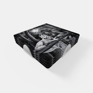 Spirit of the Wild: Indian Woman and Wolf Coaster Set