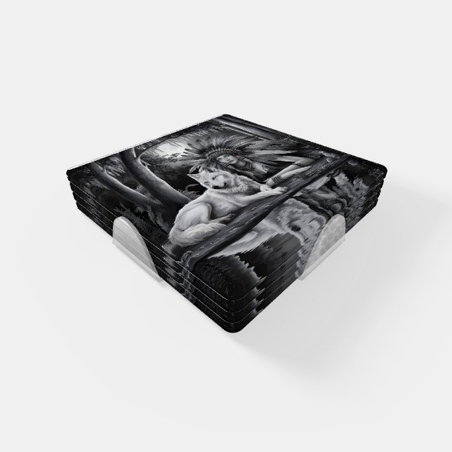 Spirit of the Wild: Indian Woman and Wolf Coaster Set (Set)