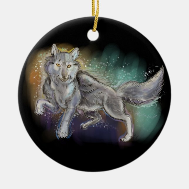 Spirit of the Wolf Ceramic Ornament (Front)