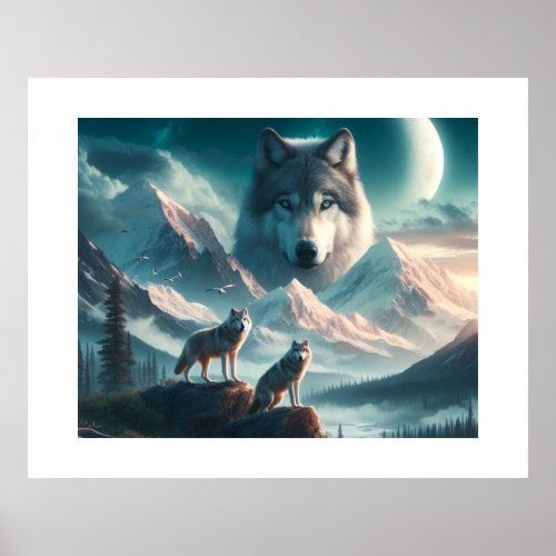 Spirit of The Wolves AI Art Poster