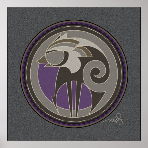 Spirit Of Wolf gray background Poster