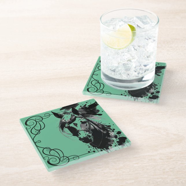 Spirit Pony 3 Aqua Glass Coaster (Angled)