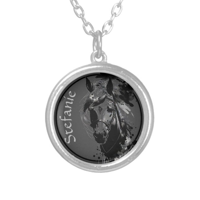Spirit Pony 3 Black Silver Plated Necklace (Front)