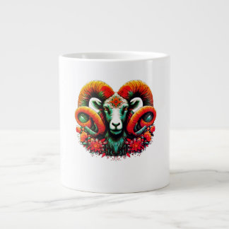 Spirit Ram – Floral Horns & Earth Wisdom Giant Coffee Mug