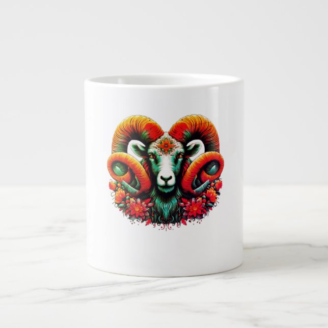 Spirit Ram – Floral Horns & Earth Wisdom Giant Coffee Mug (Front)