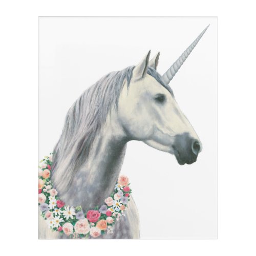 Spirit Unicorn with Flowers Around Neck Acrylic Print