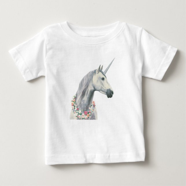 Spirit Unicorn with Flowers Around Neck Baby T-Shirt (Front)