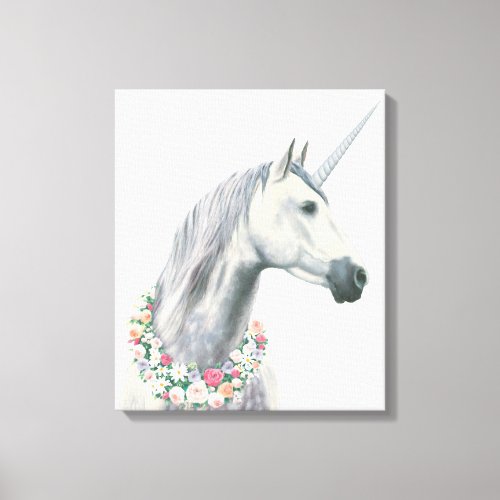 Spirit Unicorn with Flowers Around Neck Canvas Print