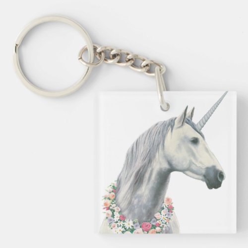 Spirit Unicorn with Flowers Around Neck Keychain