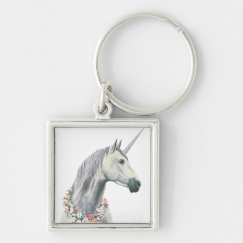 Spirit Unicorn with Flowers Around Neck Keychain