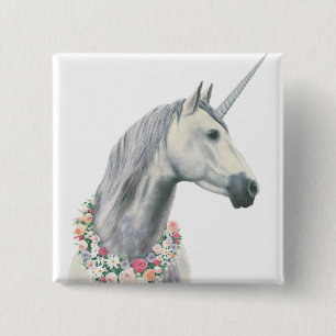 Spirit Unicorn with Flowers Around Neck Pinback Button