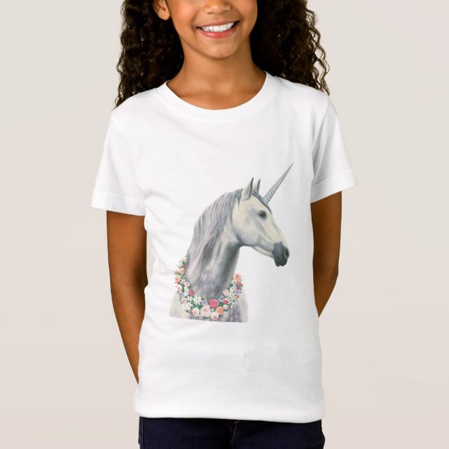 Spirit Unicorn with Flowers Around Neck T-Shirt (Front)