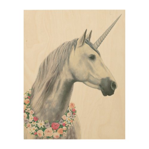 Spirit Unicorn with Flowers Around Neck Wood Wall Decor