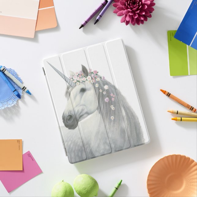 Spirit Unicorn with Flowers in Mane iPad Smart Cover (In Situ)