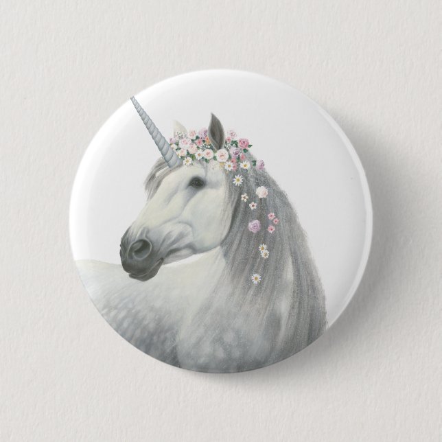 Spirit Unicorn with Flowers in Mane Pinback Button (Front)