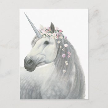 Spirit Unicorn With Flowers In Mane Postcard by wildapple at Zazzle