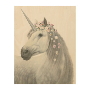 Spirit Unicorn with Flowers in Mane Wood Wall Decor