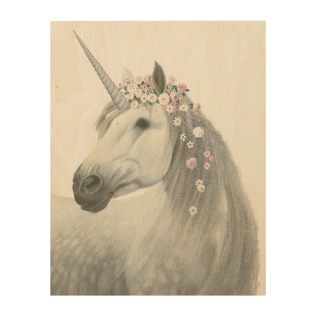 Spirit Unicorn with Flowers in Mane Wood Wall Decor (Front)