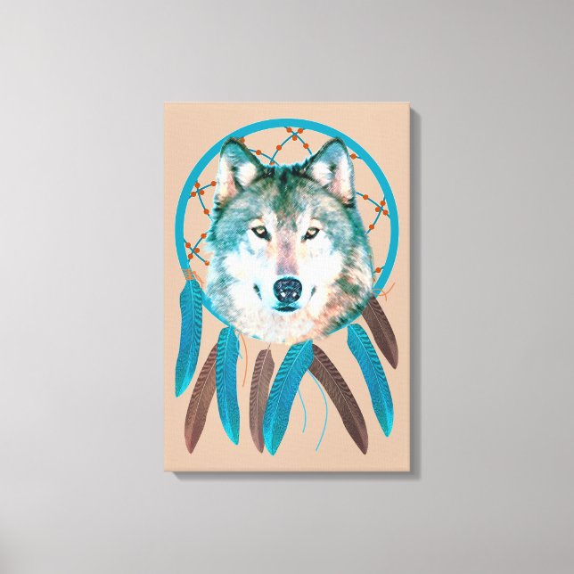 Spirit Wolf Dream Catcher Custom Wrapped Canvas (Front)
