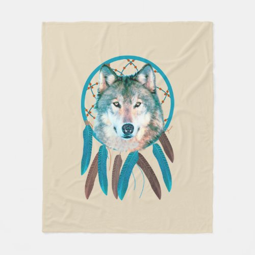 Spirit Wolf Dream Catcher Fleece Blanket