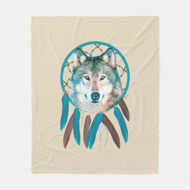 Spirit Wolf Dream Catcher Fleece Blanket (Front)