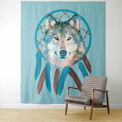Spirit Wolf Dream Catcher Tapestry