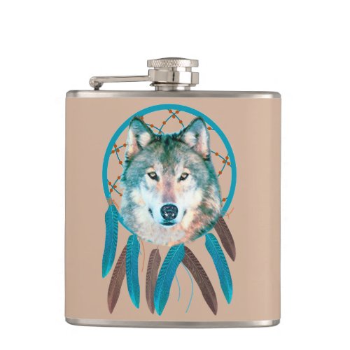 Spirit Wolf Dream Catcher Vinyl Flask