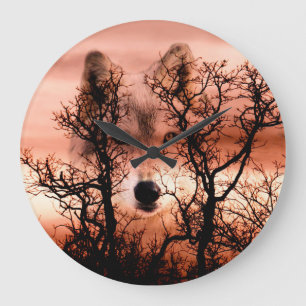 Spirit wolf face large clock