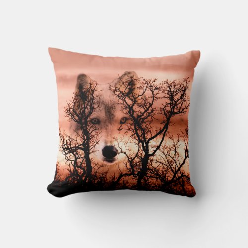 Spirit wolf face throw pillow