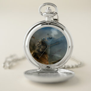 Spirit Wolf Howling Pocket Watch
