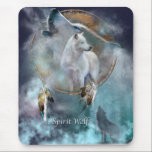 Spirit Wolf Mouse Pad<br><div class="desc">Spirit Wolf From the Dream Catcher series of original art by Carol Cavalaris Wolves, symbol of courage and strength, their howl primal and strong, saying you are where you belong.</div>