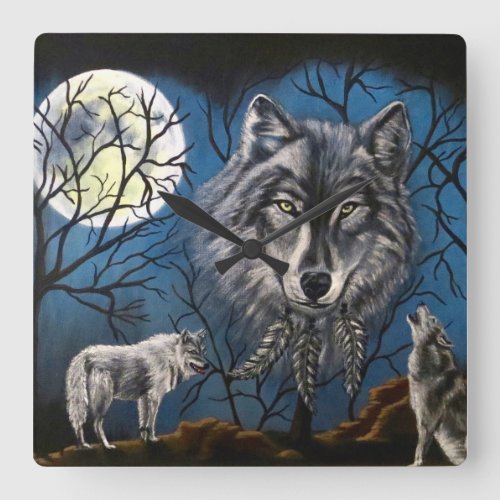 Spirit Wolf  Square Wall Clock